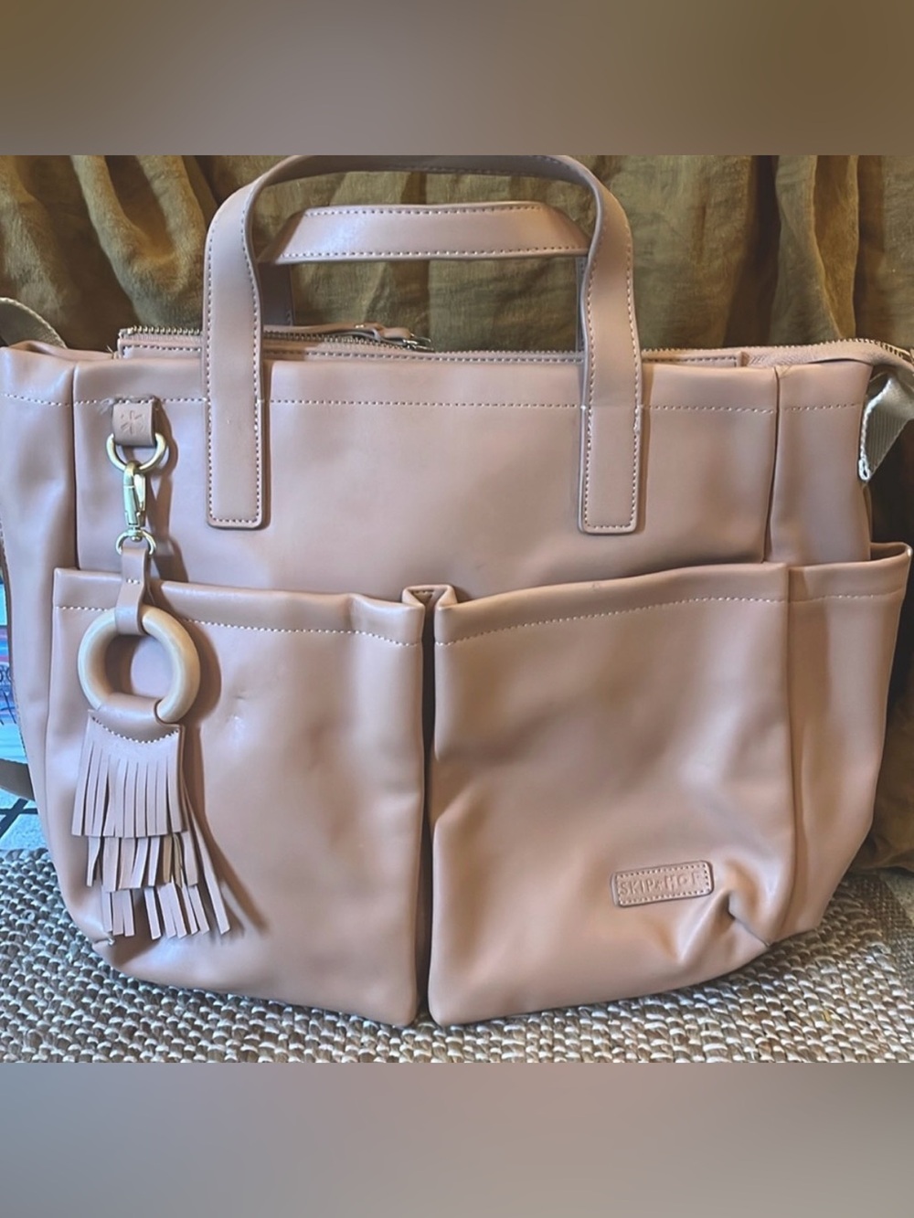 Skip Hop Pink Tote with Tassel and Front Pockets